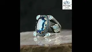 Sterling Silver Blue Topaz Gemstone Ring for Him and Her