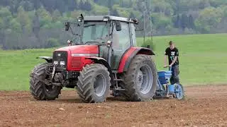 Planting corn with tractor Massey Ferguson 4245 - Sajenje koruze s traktorjem Massey Fergusonom 4245