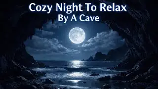 Calm Cozy Night Cave * Sleep Ambience To The Sound Of Waves Under A Full Moon