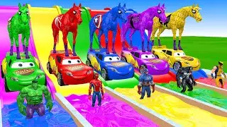 RED HORSE SPIDERMAN CROSSING FOUNTAIN ON HULK CAPTINAMERICA VENOM VOLVERINE RESCUE ANIMALS GAME