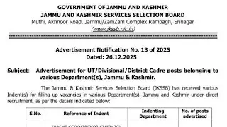 New Advertisement by Jkssb in Various Departments  | Apply before.....