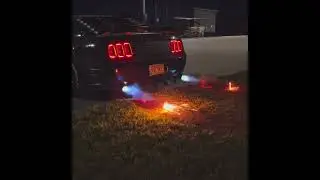 Mustang gt sets grass on fire
