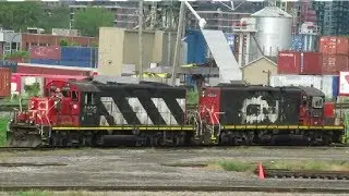 VINTAGE CN GP9 SWITCHERS WORKING IN MONTREAL RAIL YARD 9-25-19