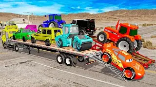 Flatbed Truck Mcqueen | Transportation with Truck - Pothole vs Car #69 - BeamNG.Drive