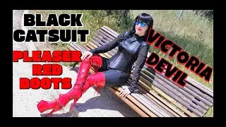 Victoria Devil 🖤❤️. Black Catsuit and RED XL Boots From Pleaser Collection.