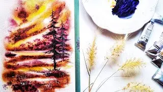 How to Paint a semi abstract VIVID Landscape in Watercolor
