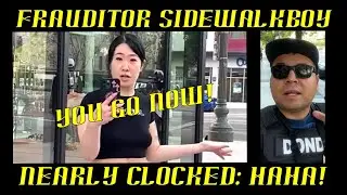 Frauditor SidewalkBoy Nearly Clocked by a Woman: HAHA!