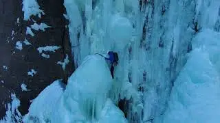 Jesse leading Bridal Veil Falls ice climb. Telluride, Colorado