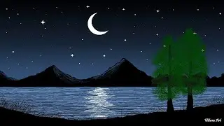 Night Scenery | Half moon | How to draw in computer | paint in computer | scenery drawing |#mspaint