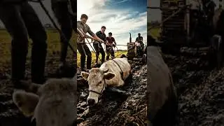 Brave Farmers Rescue Cow Stuck in Mud!! #humanity #cow #rescue #mud #pets