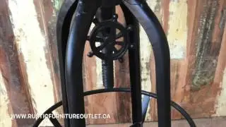 Adjustable industrial metal and wood stool