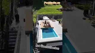 &Uuml;berlaufpool 8x4 mit begehbarer poolabdeckung mit WPC Dielen und Terrassenm&ouml;beln #pool #pooldesign