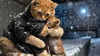 Mama Cat Adopted Stray Kitten in Freezing cold