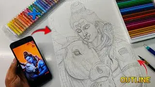 Mahashivratri Drawing Easy Step By Step, Lord Shiva with Nandi Drawing, Outline Tutorial, #shivratri