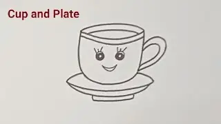 Cute cup and Plate drawing।।How to draw easy cup plate।। Easy drawing....