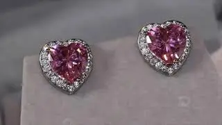 Pink diamond earrings, pink diamond heart ear studs, pink diamond ear studs, pink gemstone ear studs
