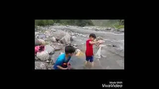 fishing snow trouts with net ( jaal) in river siran