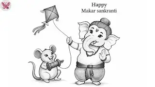 How To Draw Ganpati Kite Flying Festival Scenery | Makar Sankranti Special Drawing Easy