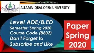 AIOU B.Ed (1.5) Paper Code 8602 Spring 2020 | AIOU Old Papers | AIOU Past Papers | Guess Papers 2021