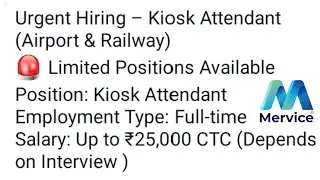 Mervice Infotech Is Hiring For Kiosk Attendant  For ( Airport & Railways ) || WFO Job Profile 