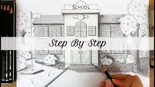 How To Draw A School Building in One Point Perspective | Step By Step
