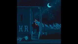Pixelart 8bit animation train night snowy mountainrange background wallpaper detailed moon stars gal