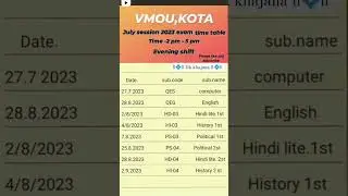 ll💠ll Vmou Kota June/july Time table 2023 ll💠ll