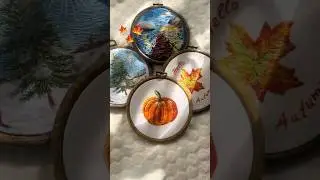 4.7 inch Botanical Hand Embroidery with orange pumpkin #kitchendecor #embroideryart #handbroidery