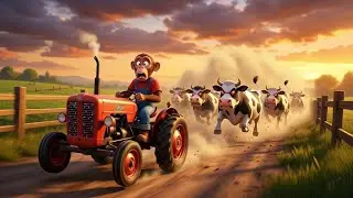 Angry Cows Chase Monkey Tractor 🚜 | Funny Farm Cartoon