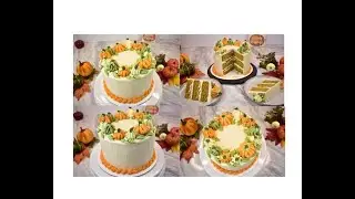 Pumpkin Spice Cake With Maple Buttercream Frosting | How to Pipe Fall Pumpkin Wreath on the Cake