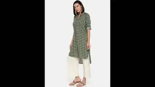 Global Desi Women Teal Green & Red Printed High-Low Tunic