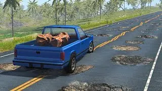 BeamNG.drive - Cars on Heavily Damaged Roads Crashes