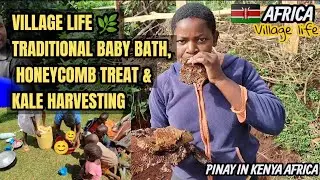 VILLAGE LIFE 🌿 | TRADITIONAL BABY BATH, HONEYCOMB TREAT & KALE HARVESTING #villagelife #traditional 