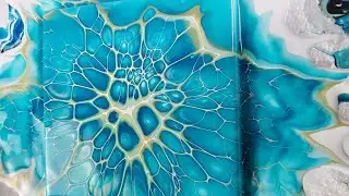 33. Beautiful Turquoise and Gold SheleeArt Bloom Technique - Acrylic Pouring - Fluid Art