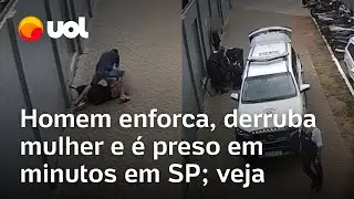 Homem enforca e derruba mulher em cal&ccedil;ada no centro de SP; v&iacute;deo mostra a&ccedil;&atilde;o em menos de 2 minutos