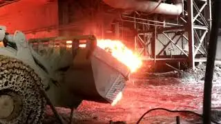 Hot Slag Remove From #slagpit through #catterpillar  #988  #steelmill #steel #stellar #cat