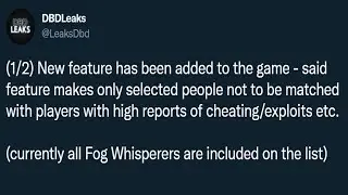 DBD is only fixing hacker problems for Fog Whisperers