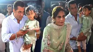 Salman Khan Performs Ganpati Aarti with Nephew AHIL SHARMA ,Katrina Kaif  with Entire Family