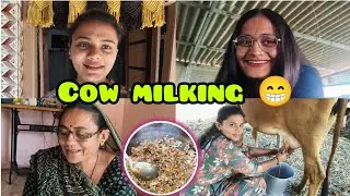 Cow milking 😀 ll Aaje Hu Rushita Didi Bike Laiy ne Vadiye Gaya ll gaushala ll @Hiralahirvlogs 