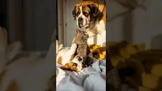 Scottish Fold Bullies a St Bernard Puppy&hellip; Adorable Playtime Battle