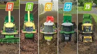 Fs16 Vs Fs18 Vs Fs20 Vs Fs23 Vs Fs25 | Harvester Stuck In Mud | Timelapse 