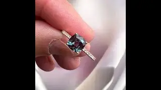 Solid 10K Rose Gold Lab Grown Alexandrite and Natural Diamond Ring, Size 6, June Birthstone