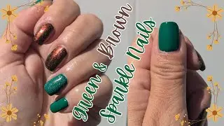 Polish Along!! Come Paint Green & Brown Sparkle Nails With Me | Holo Taco Regular Polish #nails