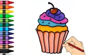 Easy Colourful Cupcake drawing for kids | How to draw cupcake 