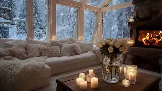 🎹 3 Hours White Room Piano Lounge | Fireplace Warmth & Falling Snow Ambience
