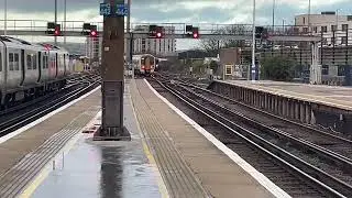 Class 387 departing Brighton for London Victoria on platform 6 and class 387 coming into Brighton 