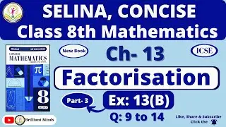 Chapter 13 Factorisation | Class 8th ICSE || Selina Concise Math || Ex: 13 (B) Ques: 9 to 14