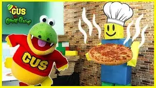 Gus the Gummy Gator Making a GIANT PIZZA!! Pretend Play Food with Roblox Pizza Delivery