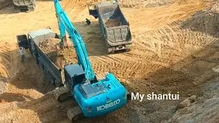 Site work activities of excavators and earthmoving dump truck