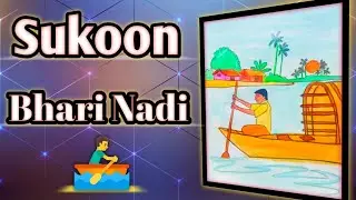 Sundar Gaon ki Nadi aur Naav Painting | Easy Village Scenery Drawing